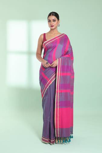 Multicolor cotton saree with stripes design