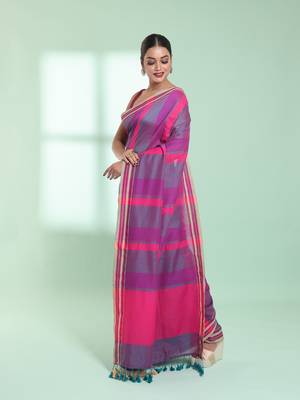 Multicolor cotton saree with stripes design 2