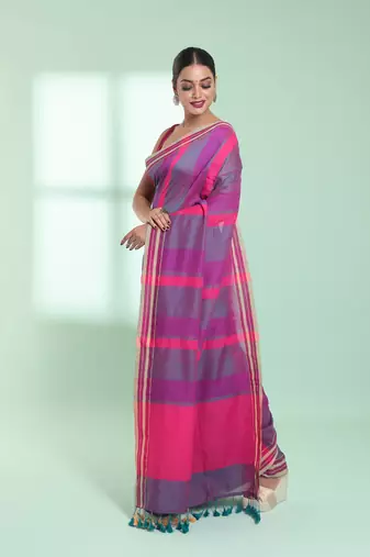 Multicolor cotton saree with stripes design
