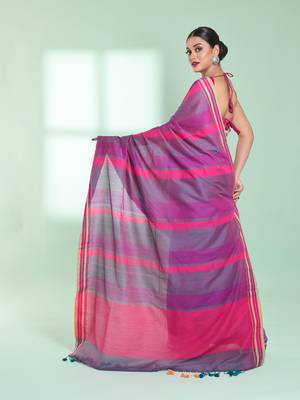 Multicolor cotton saree with stripes design 3