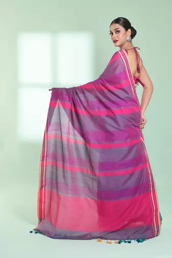 Multicolor cotton saree with stripes design