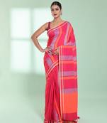 Punch pink cotton saree with stripes design