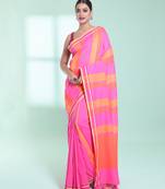 Taffy pink cotton saree with stripes design