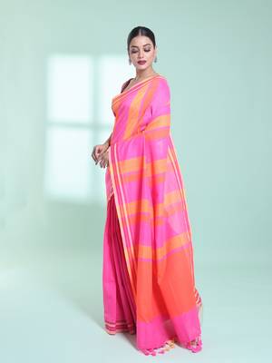 Taffy pink cotton saree with stripes design 2