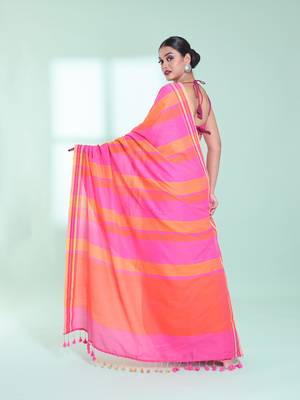 Taffy pink cotton saree with stripes design 3