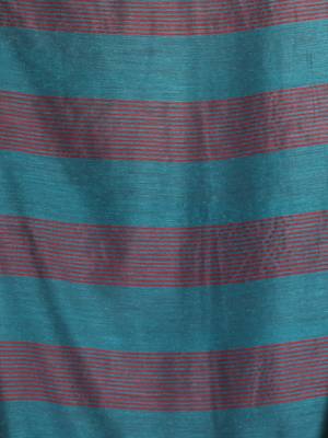 Teal cotton saree with stripes pattern 4