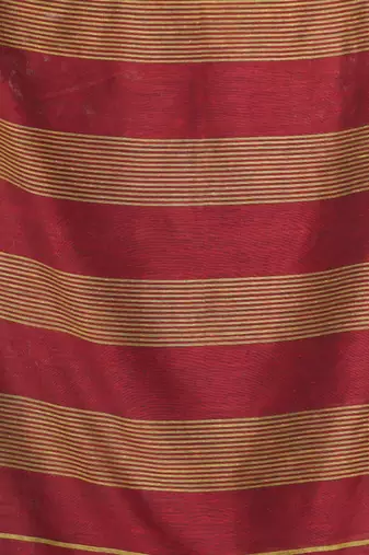 Dark red cotton saree with stripes pattern