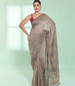 Light ecru cotton saree with stripes pattern