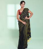 Black cotton saree with stripes pattern