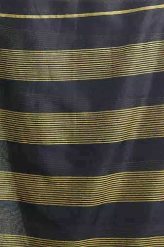 Black cotton saree with stripes pattern