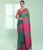 Green cotton saree with zari border