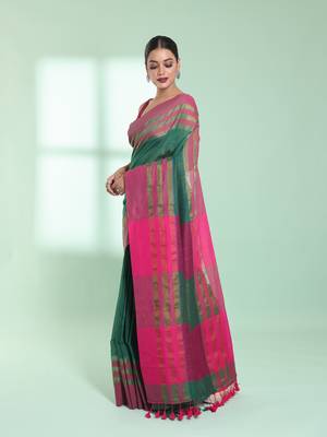 Green cotton saree with zari border 2