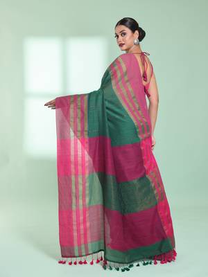 Green cotton saree with zari border 3