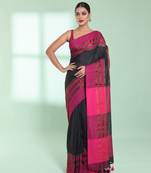 Black cotton saree with zari border