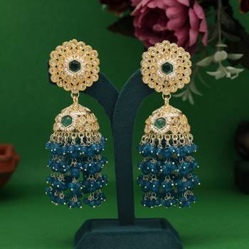 Turquoise blue color kundan earrings 1