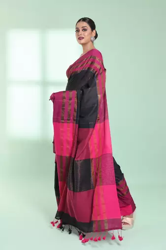 Black cotton saree with zari border