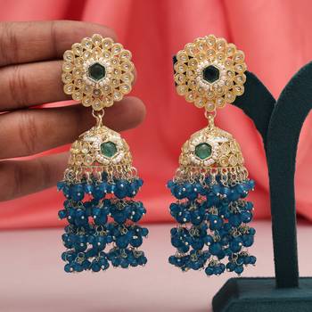 Turquoise blue color kundan earrings 2