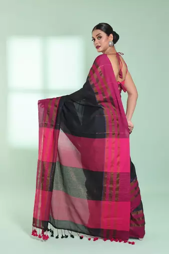 Black cotton saree with zari border