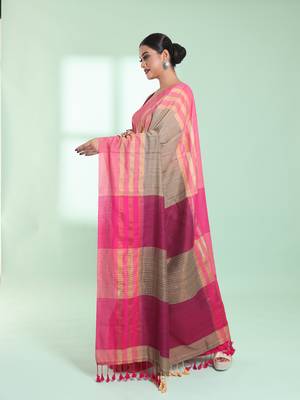 Ecru cotton saree with zari border 2