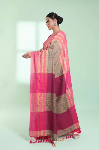 Ecru cotton saree with zari border