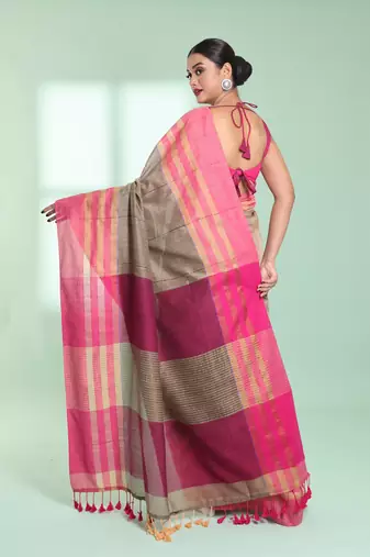 Ecru cotton saree with zari border