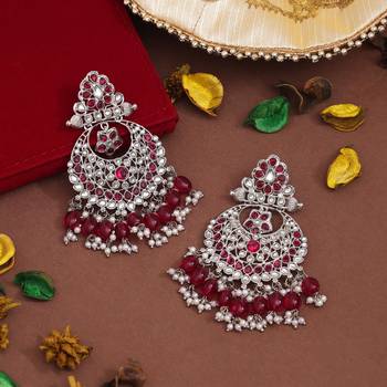 Rani color kundan earrings 1