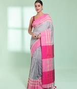 Steel grey cotton saree with zari border