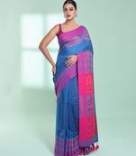 Sapphire blue cotton saree with zari border