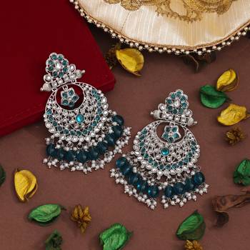 Turquoise blue color kundan earrings 1