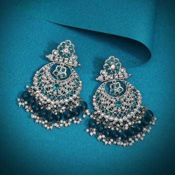Turquoise blue color kundan earrings 2