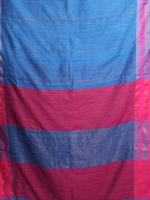 Sapphire blue cotton saree with zari border 4