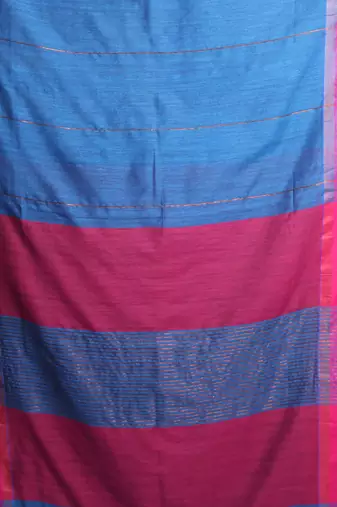 Sapphire blue cotton saree with zari border
