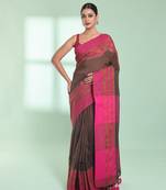 Brown cotton saree with zari border