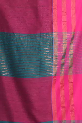 Teal cotton saree with zari border