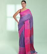 Violet cotton saree with zari border