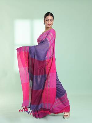 Violet cotton saree with zari border 2