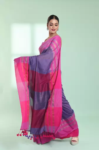 Violet cotton saree with zari border