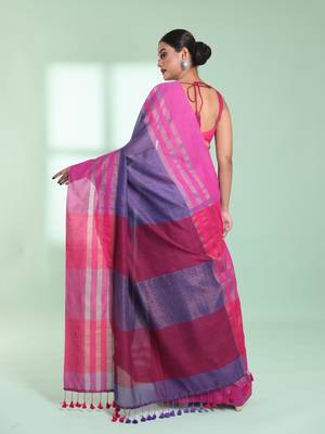 Violet cotton saree with zari border 3