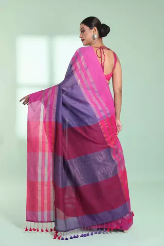 Violet cotton saree with zari border