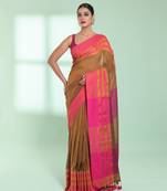 Mustard cotton saree with zari border
