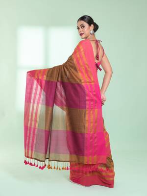 Mustard cotton saree with zari border 3