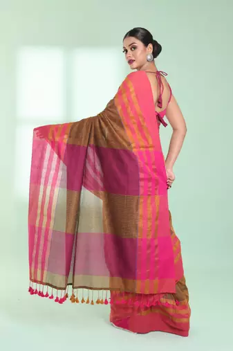Mustard cotton saree with zari border