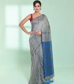 Steel grey cotton saree with zari stripes
