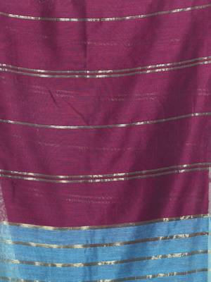 Dark purple half & half cotton saree with zari stripes 4