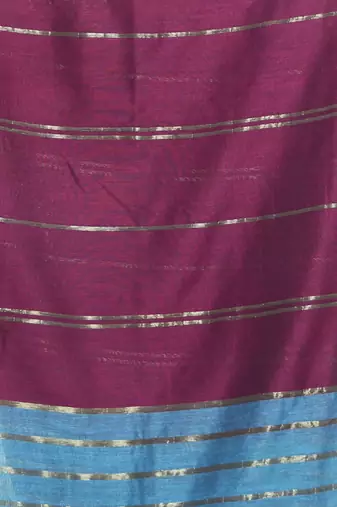 Dark purple half & half cotton saree with zari stripes