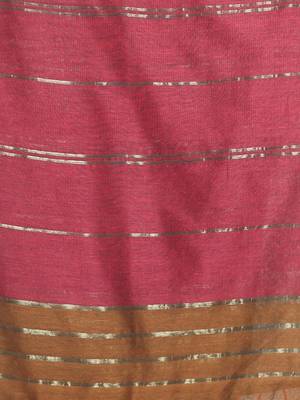Punch pink half & half cotton saree with zari stripes 4