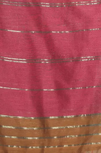 Punch pink half & half cotton saree with zari stripes