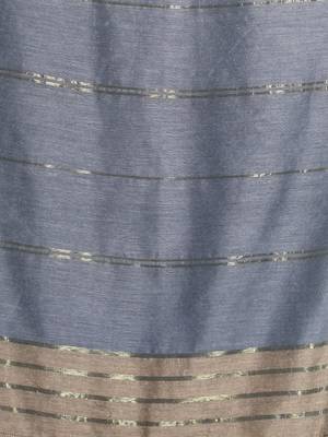 Grey half & half cotton saree with zari stripes 4