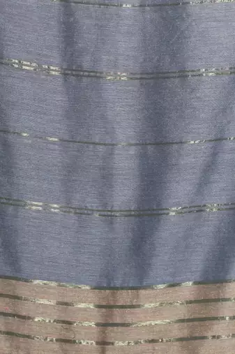 Grey half & half cotton saree with zari stripes