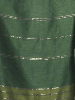 Green half & half cotton saree with zari stripes 4
